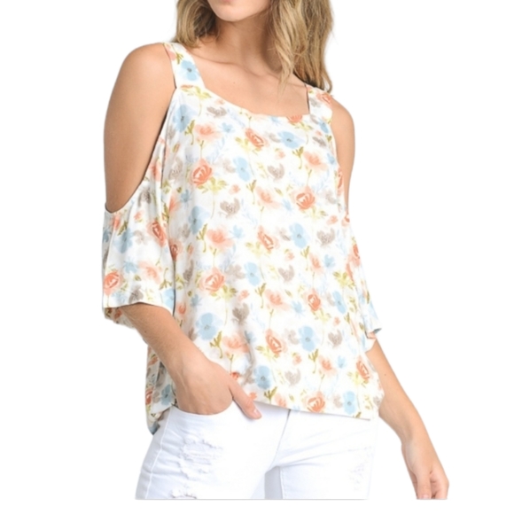 NWOT Mono B Women's Floral Cold Shoulder Blouse - Picture 8 of 8